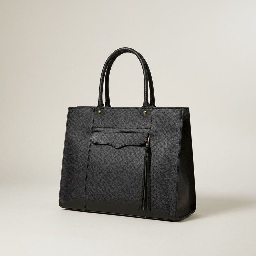 Rebecca Minkoff Large Leather Tote Bag Solid Black Double Handle